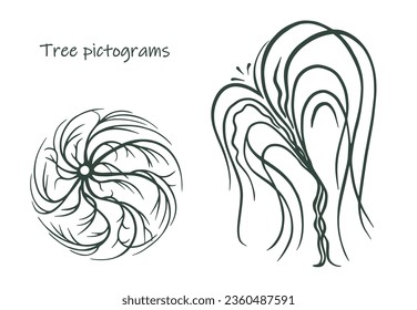 tree pictograms Hand drawn ink. Sketch of plants. Isolated on white background. Vector illustration.