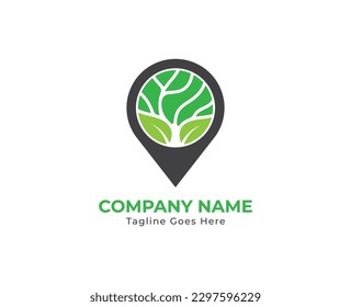 Tree with Pin Location Logo Concept icon sign symbol Element Design. Organic, Herbal, Natural Products, Ecology, Nature Logotype. Vector illustration template