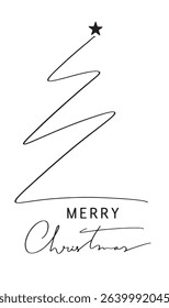 Tree pine star merry christmas text font calligraphy hand written lettering script black color object happy new year xmas 2025 2026 2027 merry christmas santa claus reindeer tree pine star black color