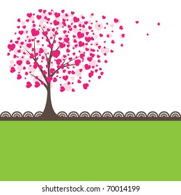 Tree with pink hearts for you. Vector illustration