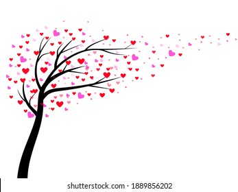 Tree with pink and red heart on white background. Love and Valentine 's day concept.