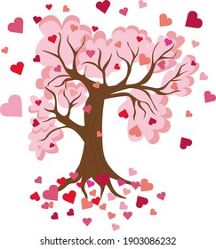Un árbol con corazones rosados y rojos. Objeto editable aislado. Un símbolo de amor y romance.