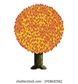 Tree pixel art. Tree in autumn. Vector illustration.