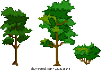 Tree pixel art design for game icons or objects