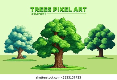 Tree pixel art design vector nature game assets 2d 8bit retro landscape grass illustration environment 