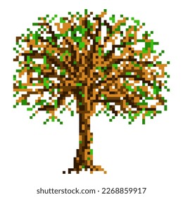 Tree Pixel Art. Element video games. Vector Illustration. Isolated on white