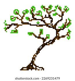 Tree Pixel Art. Element video games. Vector Illustration. Isolated on white
