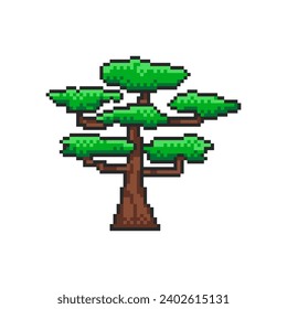 Tree pixel art icon, 8-bit sprite, maple tree. Isolated vector illustration for pixel art games.