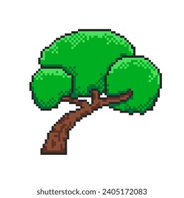 Tree pixel art icon, 8-bit sprite, cedar tree. Isolated vector illustration for pixel art games.