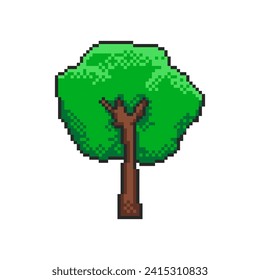 Tree pixel art icon, 8-bit sprite, maple tree. Isolated vector illustration for pixel art games.