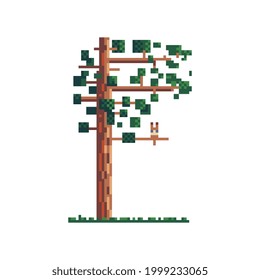 Tree pixel art vector illustration. Design for logo, sticker and mobile app.