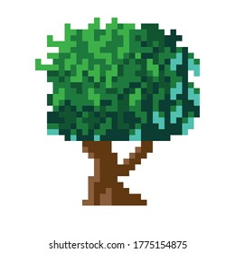Tree pixel art. Vector picture. 