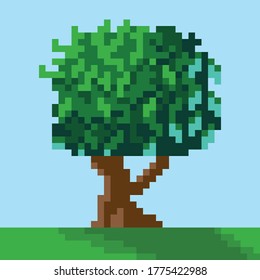 Tree pixel art. Vector picture. 