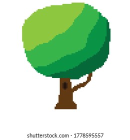 Tree pixel art. Vector picture. 
