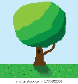 Tree pixel art. Vector picture. 