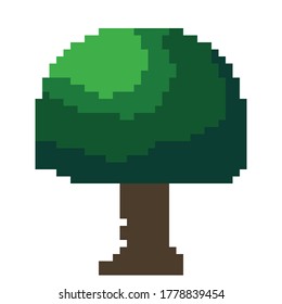 Tree pixel art. Vector picture. 