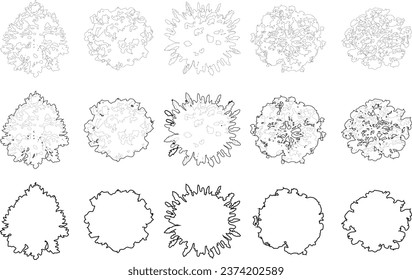 Tree plan line silhouettes - top view set