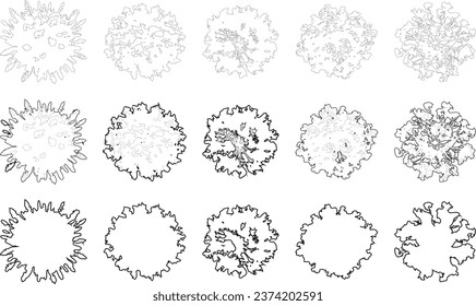Tree plan line silhouettes - top view set