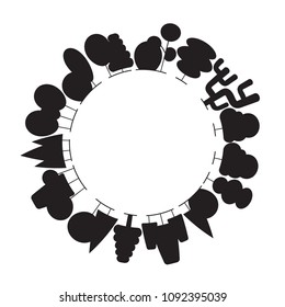tree and plant border blank circle shape for text on white background