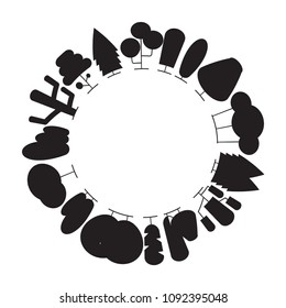 tree and plant border blank circle shape for text on white background