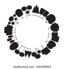 tree and plant border blank circle shape for text on white background