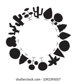 tree and plant border blank circle shape for text on white background