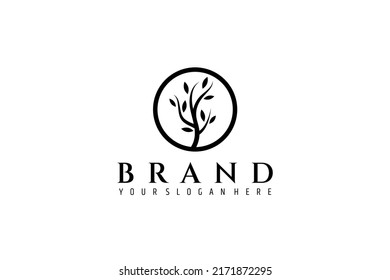 tree or plant branch logo in flat design style in circle frame