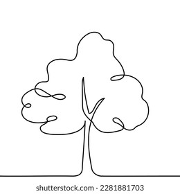 Tree plant doodle outline vector forest environment. Continuous one line tree plant for eco, nature, garden logo design. Ecology green concept, background. Vector illustration