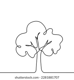 Entorno forestal vectorial de la siembra del doodle de plantas arbóreas. Planta de árbol de una línea continua para el diseño ecológico, natural, del logo del jardín. Concepto ecológico, fondo. Ilustración del vector