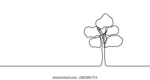 Entorno forestal vectorial de la siembra del doodle de plantas arbóreas. Planta de árbol de una línea continua para el diseño ecológico, natural, del logo del jardín. Concepto ecológico, fondo. Ilustración del vector