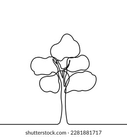 Tree plant doodle outline vector forest environment. Continuous one line tree plant for eco, nature, garden logo design. Ecology green concept, background. Vector illustration