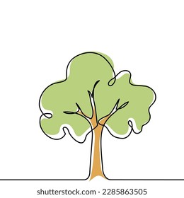 Entorno forestal vectorial de la siembra del doodle de plantas arbóreas. Planta de árbol de una línea continua para el diseño ecológico, natural, del logo del jardín. Concepto ecológico, fondo. Ilustración del vector