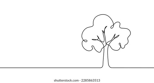 Tree plant doodle outline vector forest environment. Continuous one line tree plant for eco, nature, garden logo design. Ecology green concept, background. Vector illustration