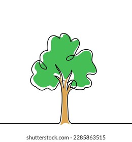 Tree plant doodle outline vector forest environment. Continuous one line tree plant for eco, nature, garden logo design. Ecology green concept, background. Vector illustration