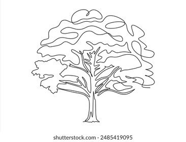 Tree plant doodle outline vector forest environment. Continuous one line tree plant for eco, nature, garden logo design. Ecology green concept, background. Vector illustration