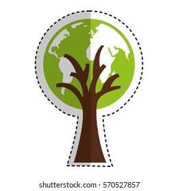 tree plant with earth planet vector illustration design