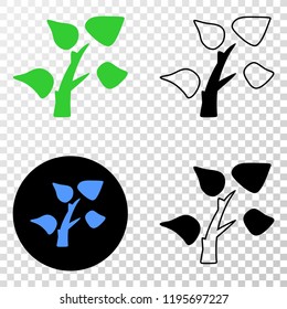 Tree plant EPS vector pictogram with contour, black and colored versions. Illustration style is flat iconic symbol on chess transparent background.