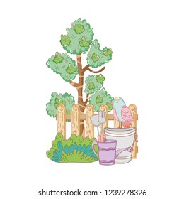 tree plant with fence and bush