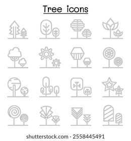 Tree, plant, forest, park icon set in thin line style