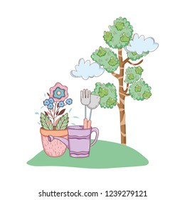 tree plant with garden and sprinkler