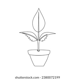 Tree plant growing and seed maturation single line art vector design 