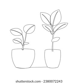 Tree plant growing and seed maturation single line art vector design 
