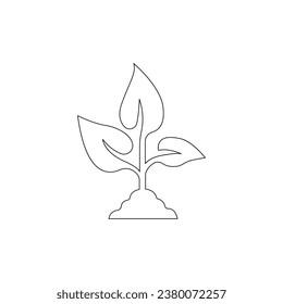 Tree plant growing and seed maturation single line art vector design 