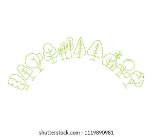 tree and plant half circle shape on white background