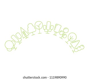 tree and plant half circle shape on white background