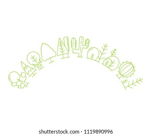 tree and plant half circle shape on white background