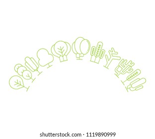 tree and plant half circle shape on white background