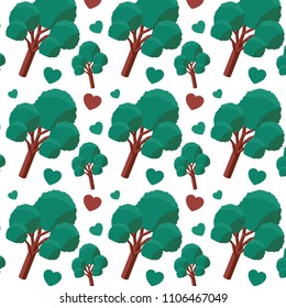 tree plant and hearts isometric pattern background