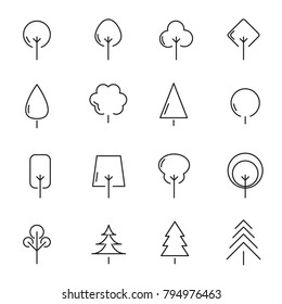 Tree and plant icon set vector. Sign and symbol concept. Nature and Environment concept. Thin line icon theme. White isolated background. Illustration vector.
