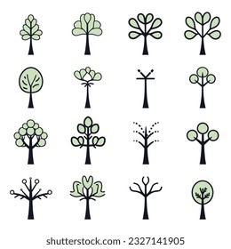 Tree or Plant icons. Collection of tree icon design elements. Tree Vector Line Icon Set.